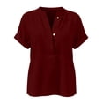 thumbnail image 5 of GUACER Womens Short Sleeve Cotton Linen Shirts Button Down V Neck Blouses Loose Fit Casual Summer Tunic Tops, 5 of 6