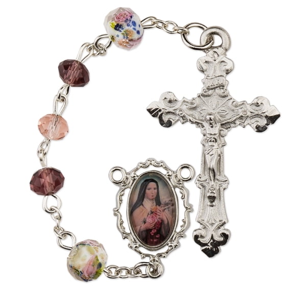 Women's Medium Pink Catholic Rosary Beads, Crystal beads