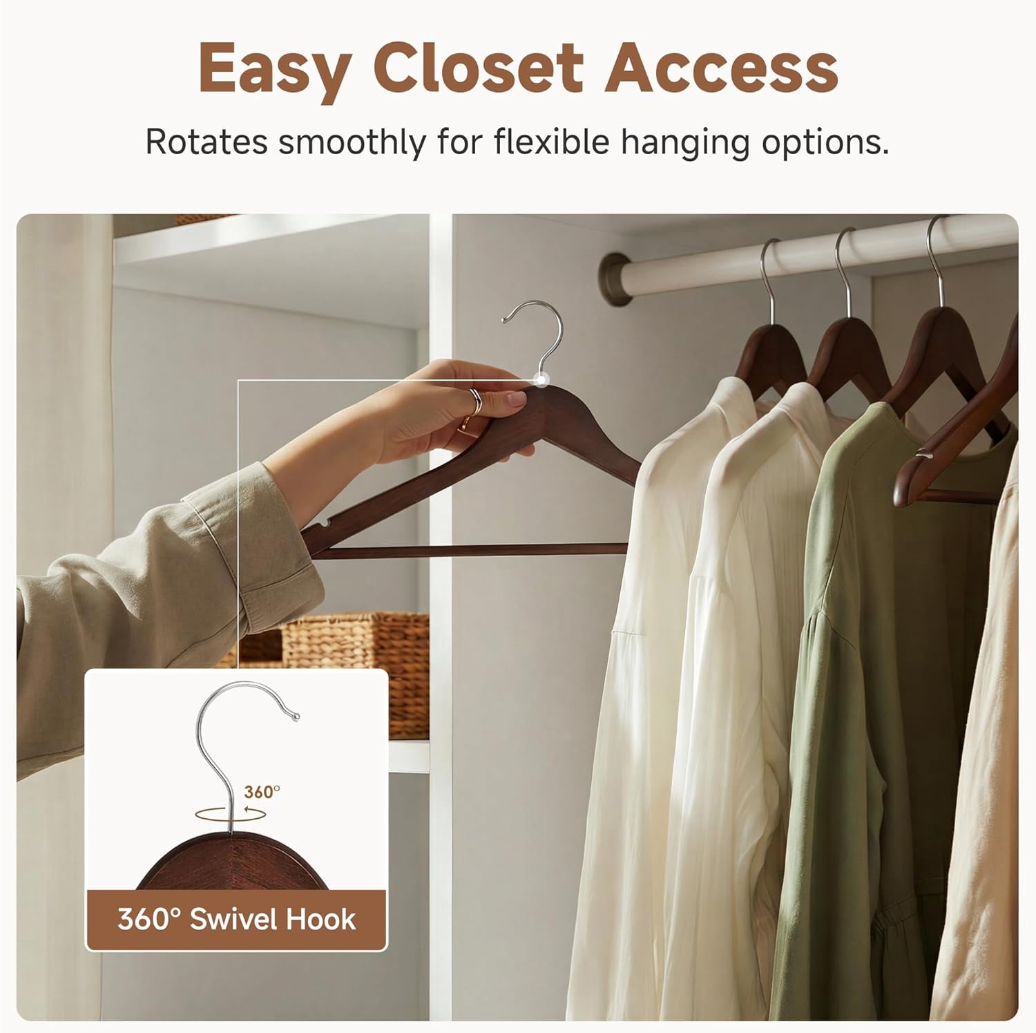 Storageworks Wood Hangers 20 Pack, Premium Wooden Coat Hangers with Contoured Shoulders, Non-Slip Pant Bar, Heavy Duty Suit Hangers, Walnut