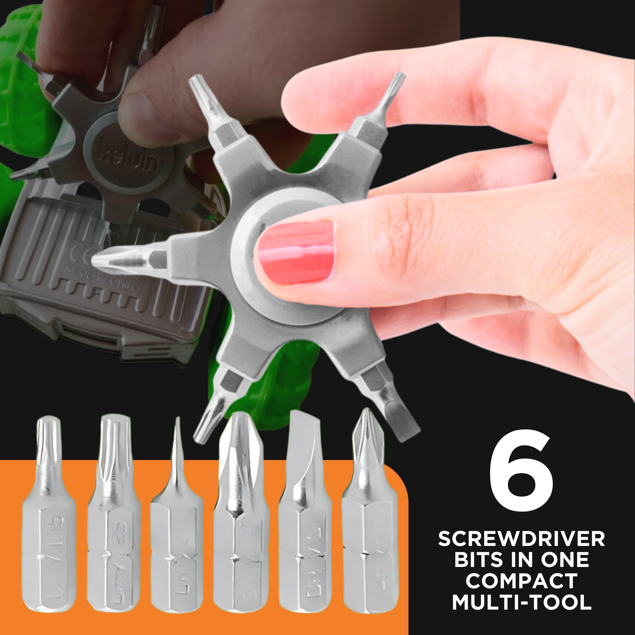 Kelvin Tools Kelvin 07 Fidget Spinner Multitool - Pocket Spinner Multi-Screwdriver with Six Chromoly Steel Heads, Multi Bit Screwdriver for Adults, Includes 2 Straight, 2 Phillips, 2 Torx Bits