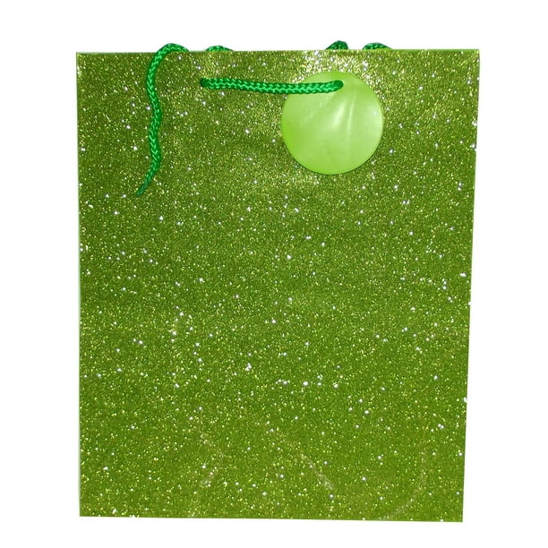 Paper Craft Lime Green Glitter Gift Bag, 12 X 10 inches