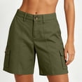 thumbnail image 6 of Womens Solid Color Bermuda Cargo Shorts Women Elastic High Waist Pockets Shorts Summer Casual Sport Green XL(XL), 6 of 9