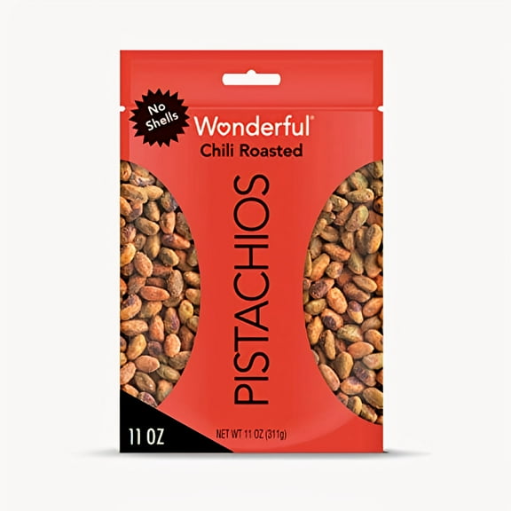 Wonderful Pistachios No Shells Chili Roasted, 11 oz Resealable Pouch (Pack of 3)