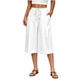 thumbnail image 2 of RoamHome Women's Wide Leg Capri Pants Elastic Waist Drawstring Loose Fit Solid Color Casual Trousers, 2 of 6