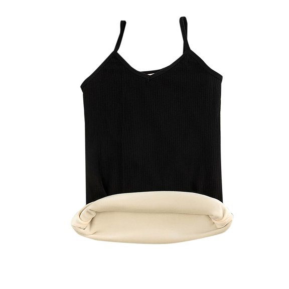 Nilvkv Girls Camisole, Girls Tank Tops, Youth Solid Fleece Lined Warm Spaghetti Strap Basic Top Fall Winter Black 15-18 Years