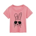 thumbnail image 1 of PMVFHDE T-Shirt Graphique à Manches Courtes Imprimé Lapin de Pâques pour Enfants, Col Rond, Décontracté, Printemps Été, Rose, 5-6 Ans, 1 of 3
