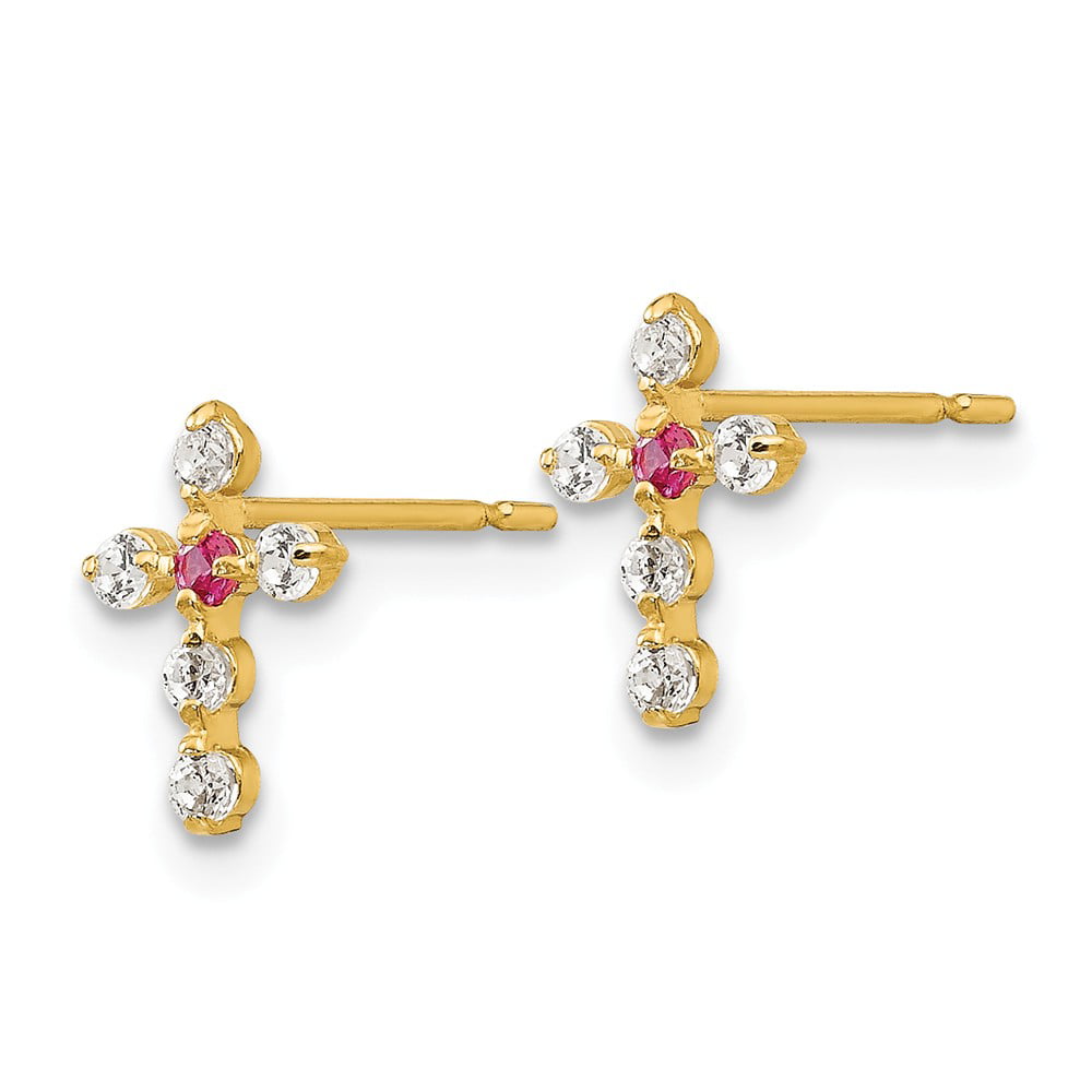 Details about   14K Yellow Gold Madi K Children's 6 MM CZ Cross Post Stud Earrings MSRP $88 