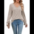 thumbnail image 2 of Blusas de Larga para Mujer, Holgadas, Elegantes, con Encaje y Cuello en V, Informales y Modernas para Usar con Leggings, Moda de Otoño Caqui S, 2 of 10