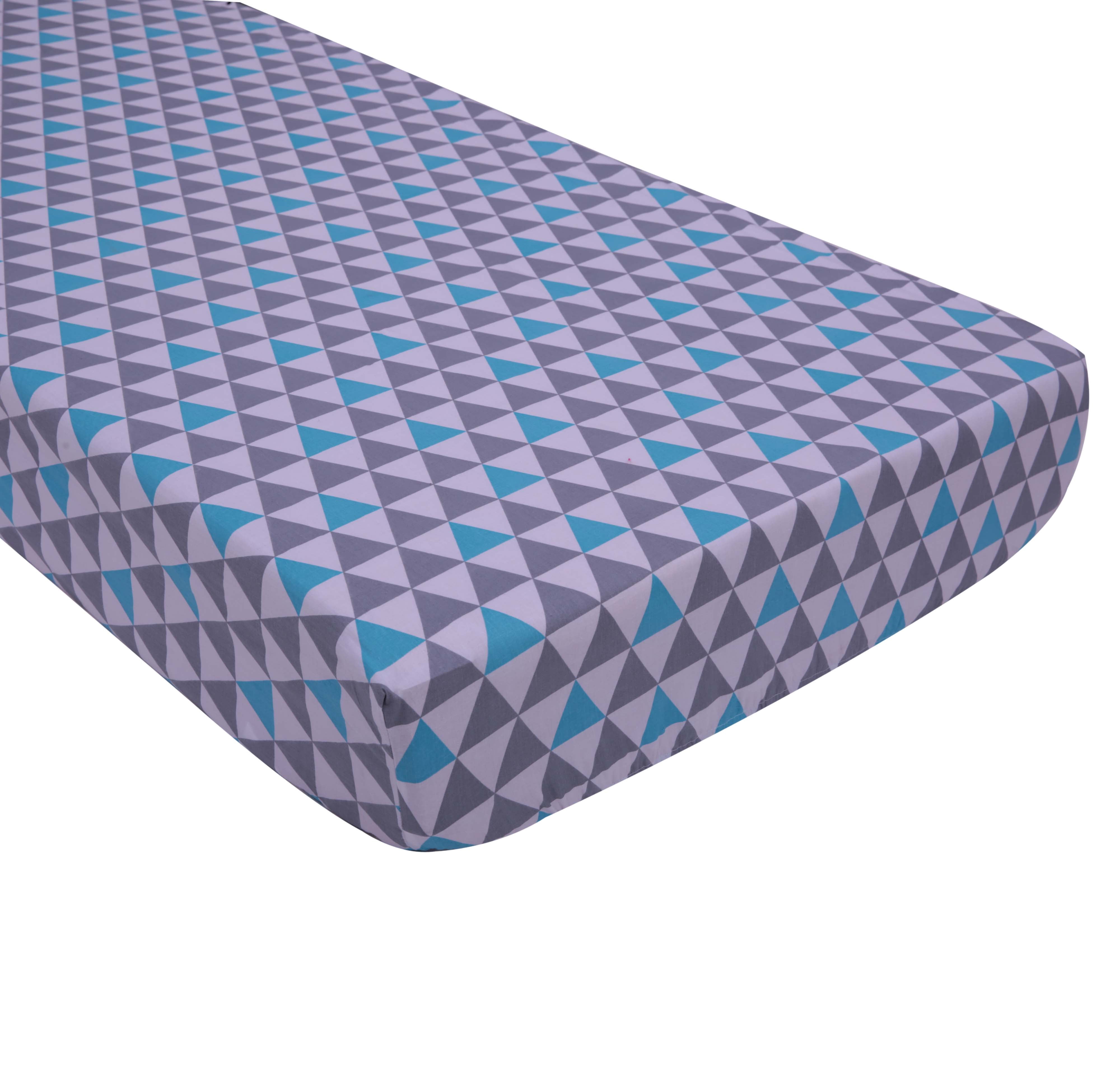 Bacati - Woodlands Aqua/Navy/Grey 4 pc Boys Cotton Crib set with Diaper Stacker, CC, CSK, DS. CFS