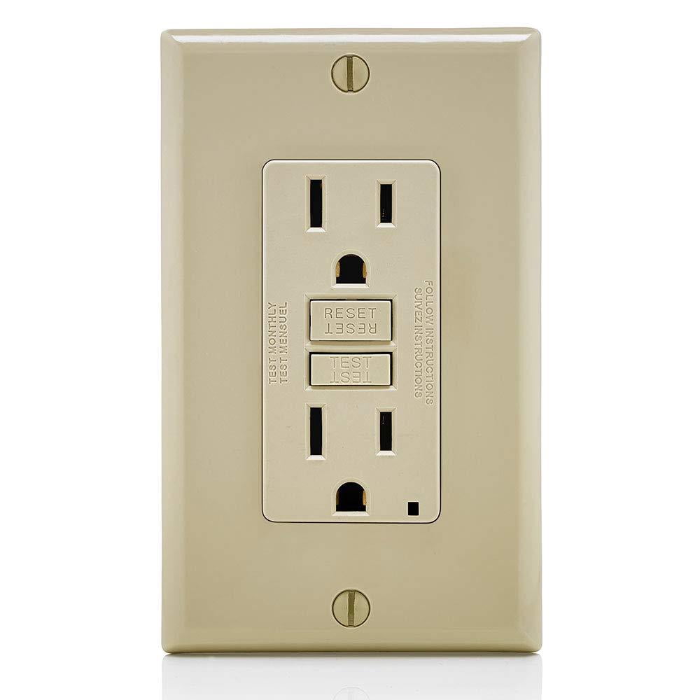 Leviton GFCI Receptacle in Ivory — UL Listed for US Residential Electrical Code Compliance, Drop-in NEC-Standard Wiring