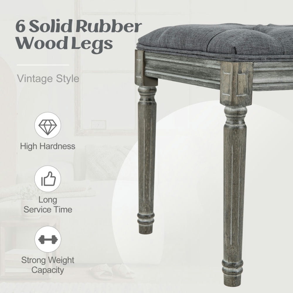 Finihen Dining Bench, Upholstered Bench, French Vintage Entryway Bench 47 Inch Upholstered Dining Bench, for Living Room, Bedroom, Porch, Entryway, Gray Finihen Dining Bench, Upholstered Bench, French Vintage Entryway Bench 47 Inch Upholstered Dining Bench, for Living Room, Bedroom, Porch, Entryway, Gray