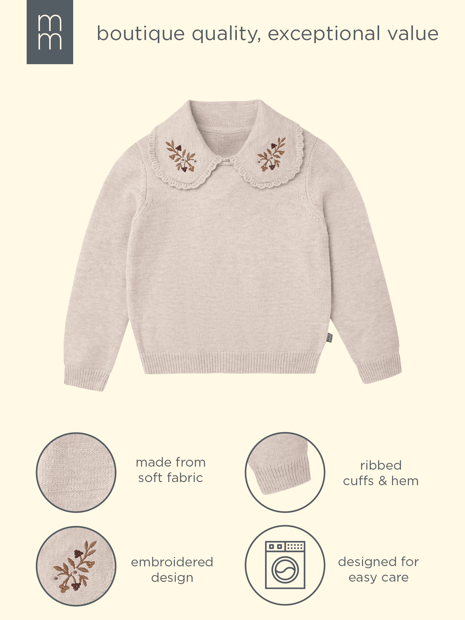 Modern Moments by Gerber Sweater with Embroidered Collar, Sizes 12 Months - 5T