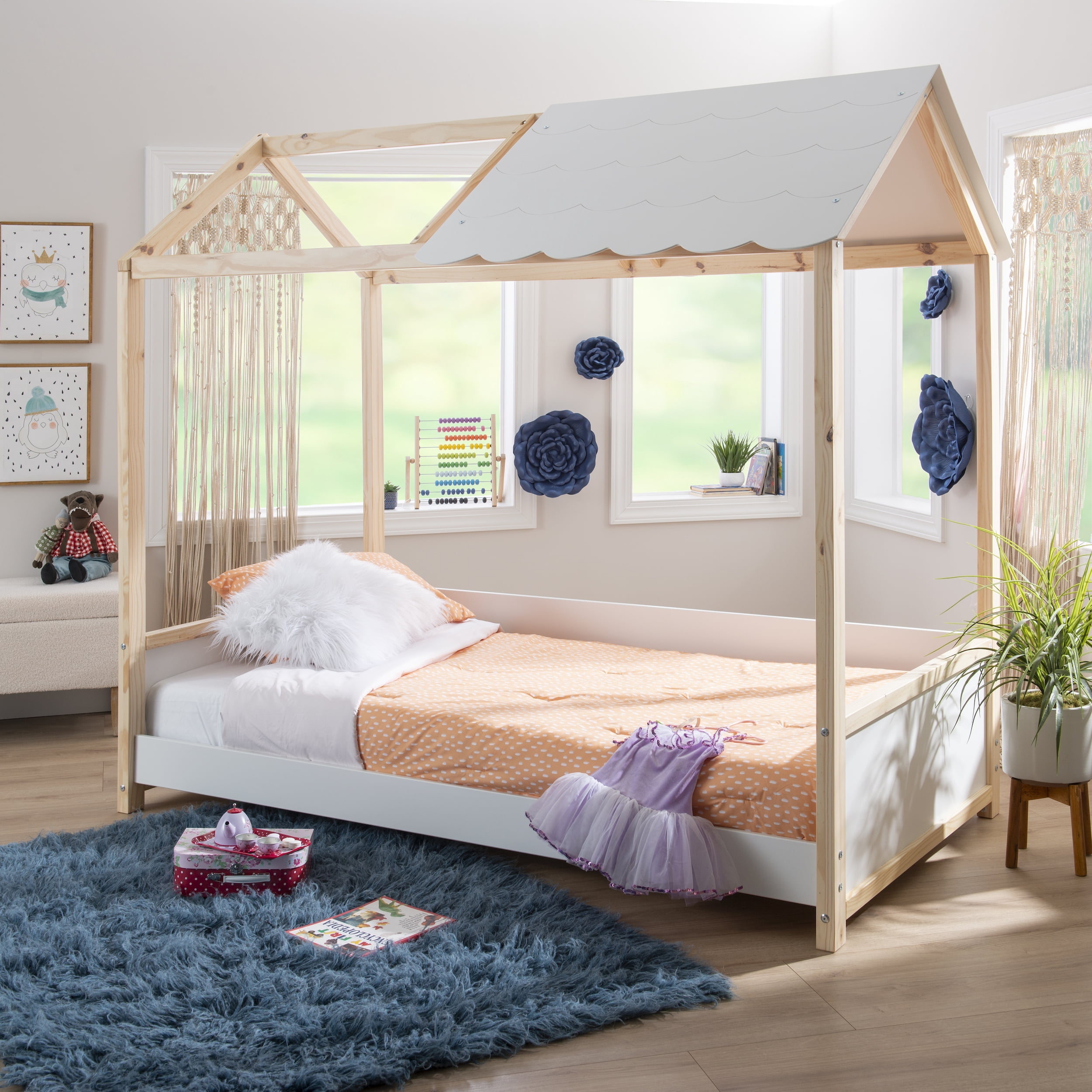 Powell Allyson Kid's Playhouse Bed with Adjustable Canopy, Twin, White