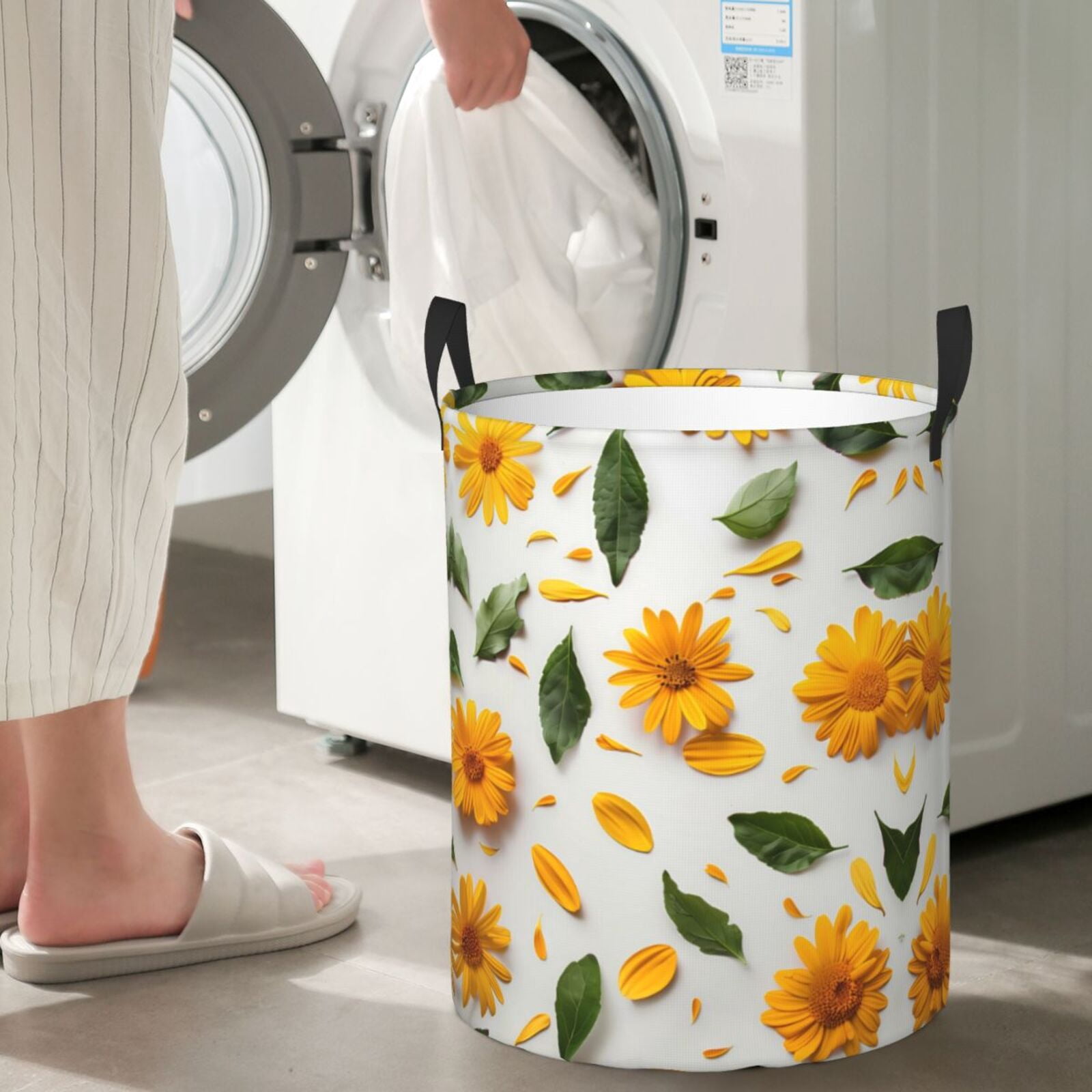 Large Laundry Basket with Handles - Sunny Yellow SunFlower Kids Baby Dirty Clothes Laundry Hamper for Bedroom Aesthetic