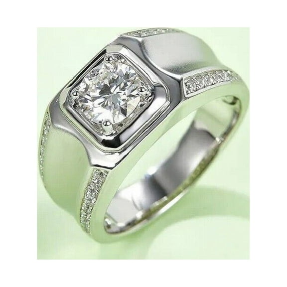 Forever Jewels 2Ct Round Cut Moissanite Men Solitaire Engagement Ring 14K White Gold Plated