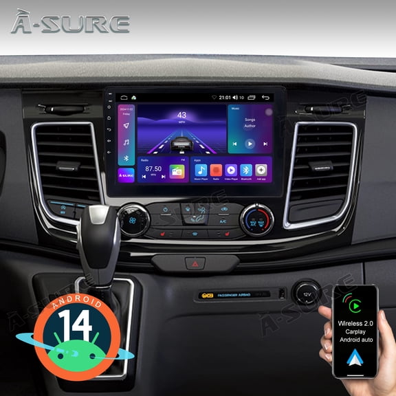 10.1" 2 64GB Android 14 Car Radio Stereo for 2-Din Ford Transit Custom 2017-2022, Wireless CarPlay Android Auto Backup Camera GPS Navi Wi-Fi BT 5.0 SWC DSP USB