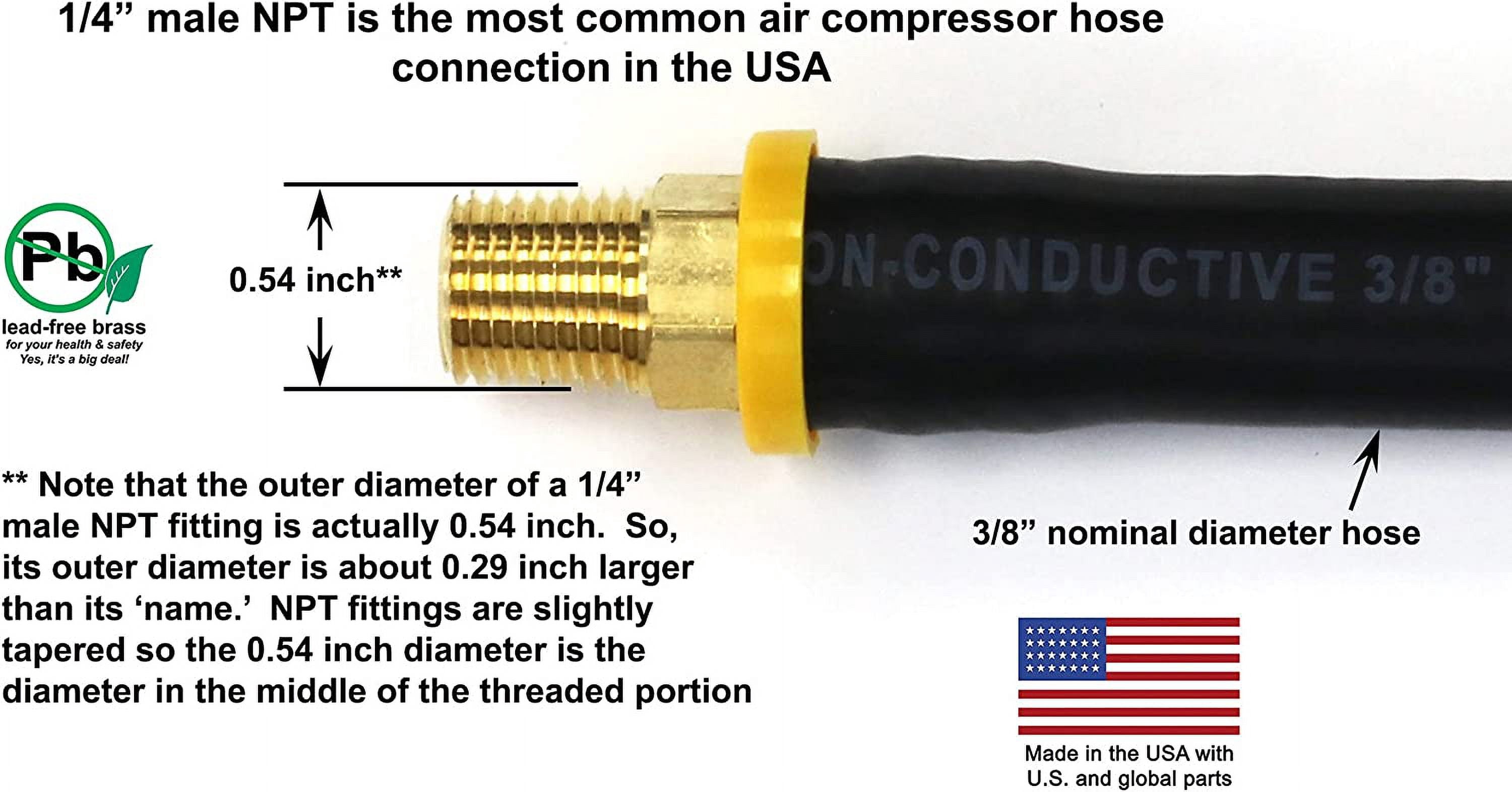 MKEUDQ-8.5-inch Short Air Compressor Hose: 1/4" Male NPT to 1/4" Male NPT Connections (Lead-Free Brass)