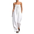 thumbnail image 2 of Women's Strapless Tube Jumpsuit, Adjustable Tie Front Bodice Wide Leg Outfit, Cotton Linen Blend Summer Casual Beachwear, Resort and Vacation Jumpsuit for Women​-White, 2 of 6