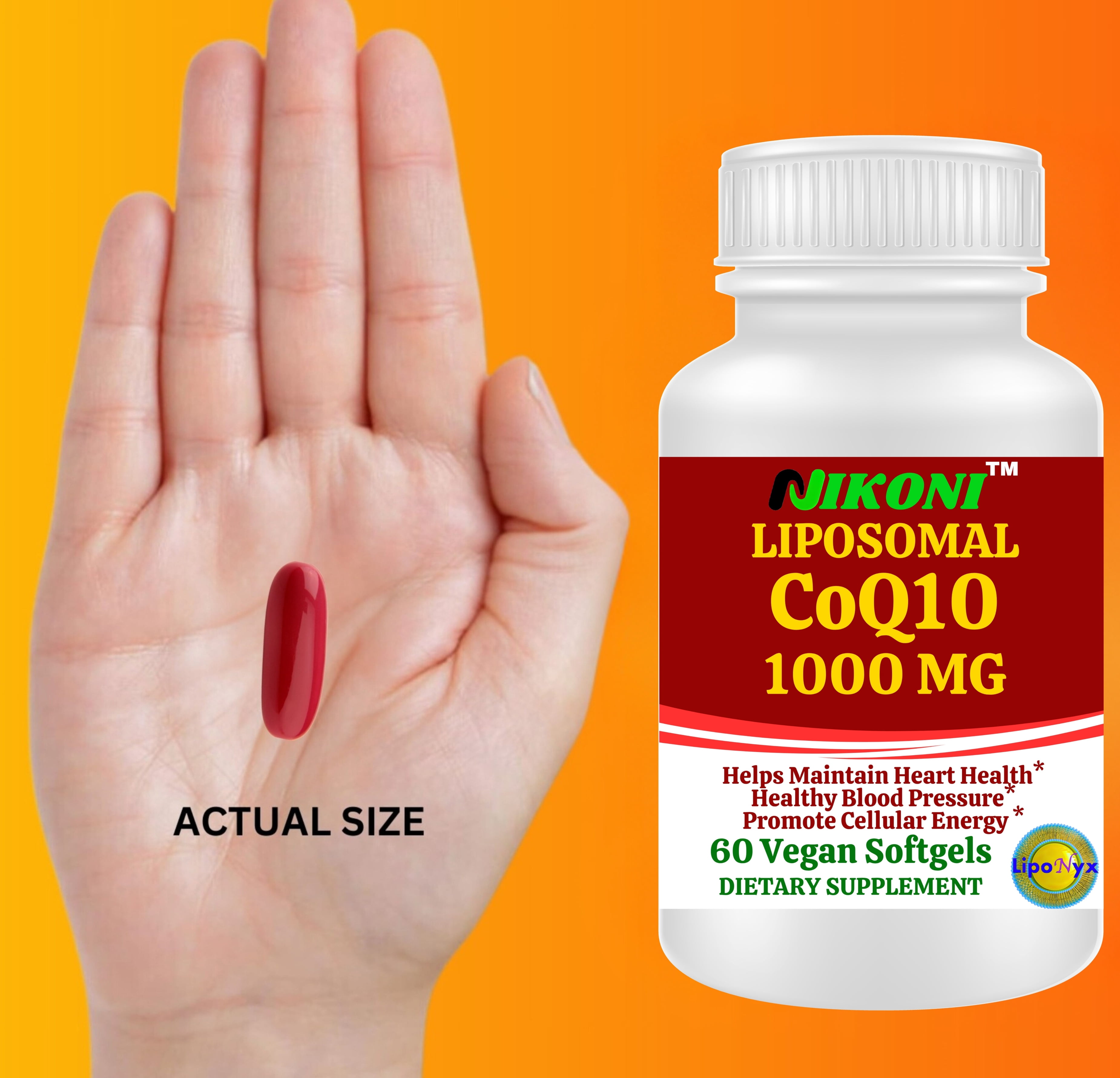 Nikoni Liposomal CoQ10 1000 mg Maximum Strength Supports Heart and Brain Antioxidant Support 60 Count Vegan Softgels
