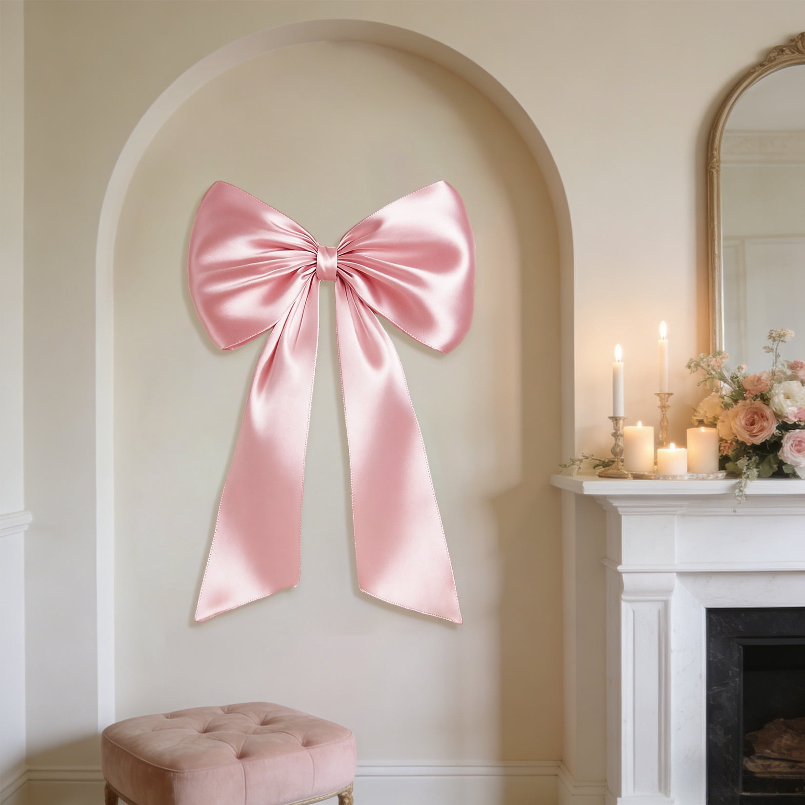 2 Pack Large Satin Bow Decorations 40 x 24 inch, Pre-Shaped Oversized Ribbon Bows for Wedding, Party, Gift Wrapping, Wall & Room Decor, Reusable, Pink