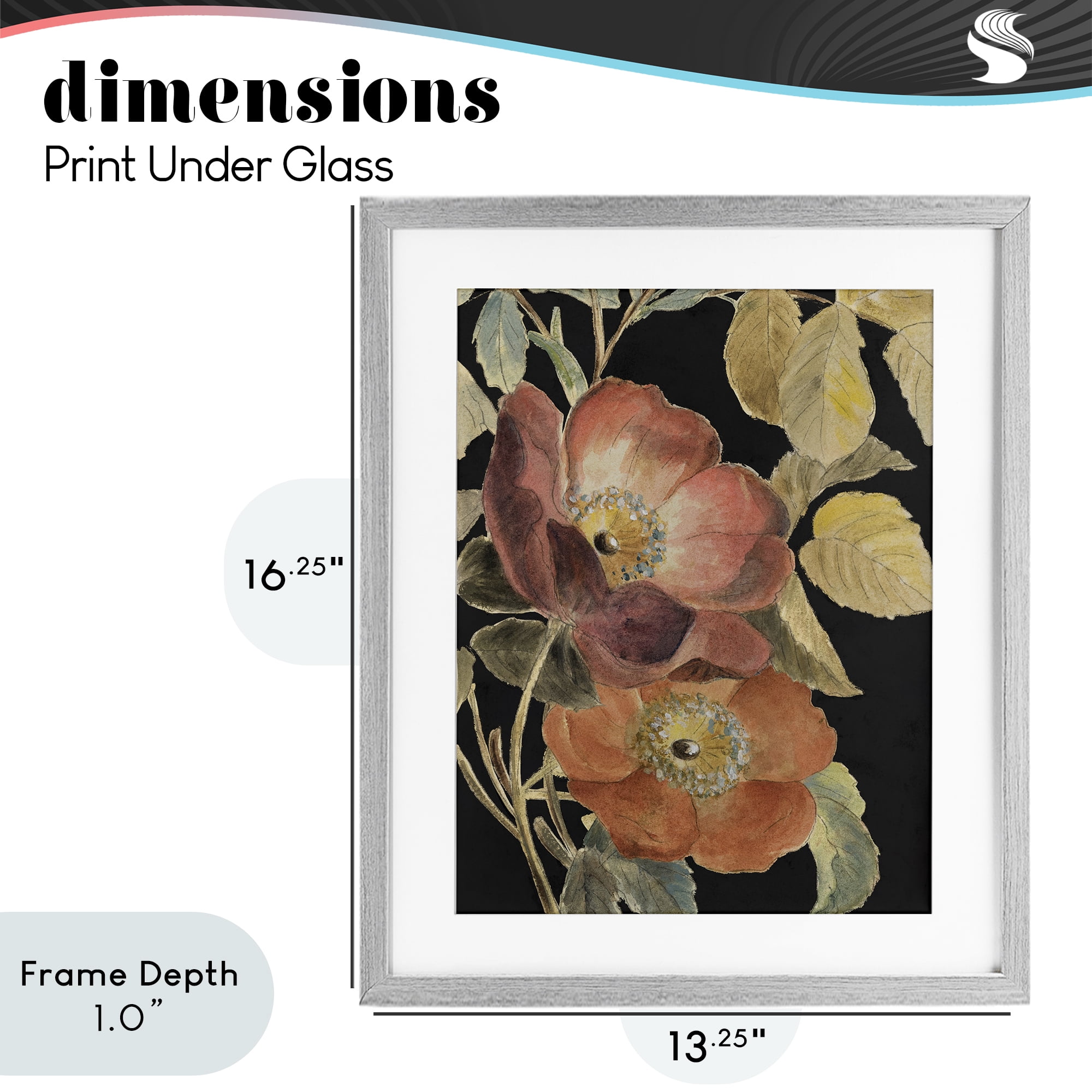 Stupell Industries Red Flower over Black Gray Framed Print Under Glass, design by Lanie Loreth