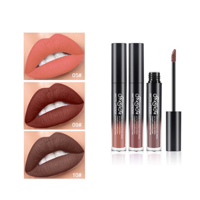 Ensemble de Rouges à Lèvres Liquides Mats Série Rouge Baie 3 Pcs Kit de Brillant à Lèvres Velouté Tenue Longue Tenue Ne Colle Pas au Verre et Ne Déteint Pas Ensemble de Maquillage pour Tous les sous-Tons de Peau (Ensemble 3 Couleurs 05)