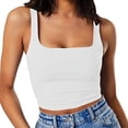 thumbnail image 1 of Mujer Sin Mangas Tirantes Cuello Cuadrado Doble Capa Entrenamiento Fitness Casual Tops Cortos Básicos - Blanco, 1 of 5