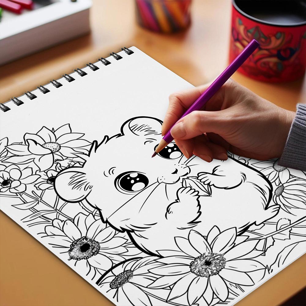 Netecom Hamster Coloring Book for Adults, Spiral Bound, Soft Cover