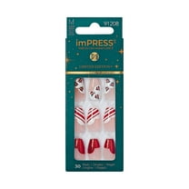 imPRESS Holiday Press-On Nails, Heartfelt, White, Medium Length, Coffin Shape, 30 Ct.