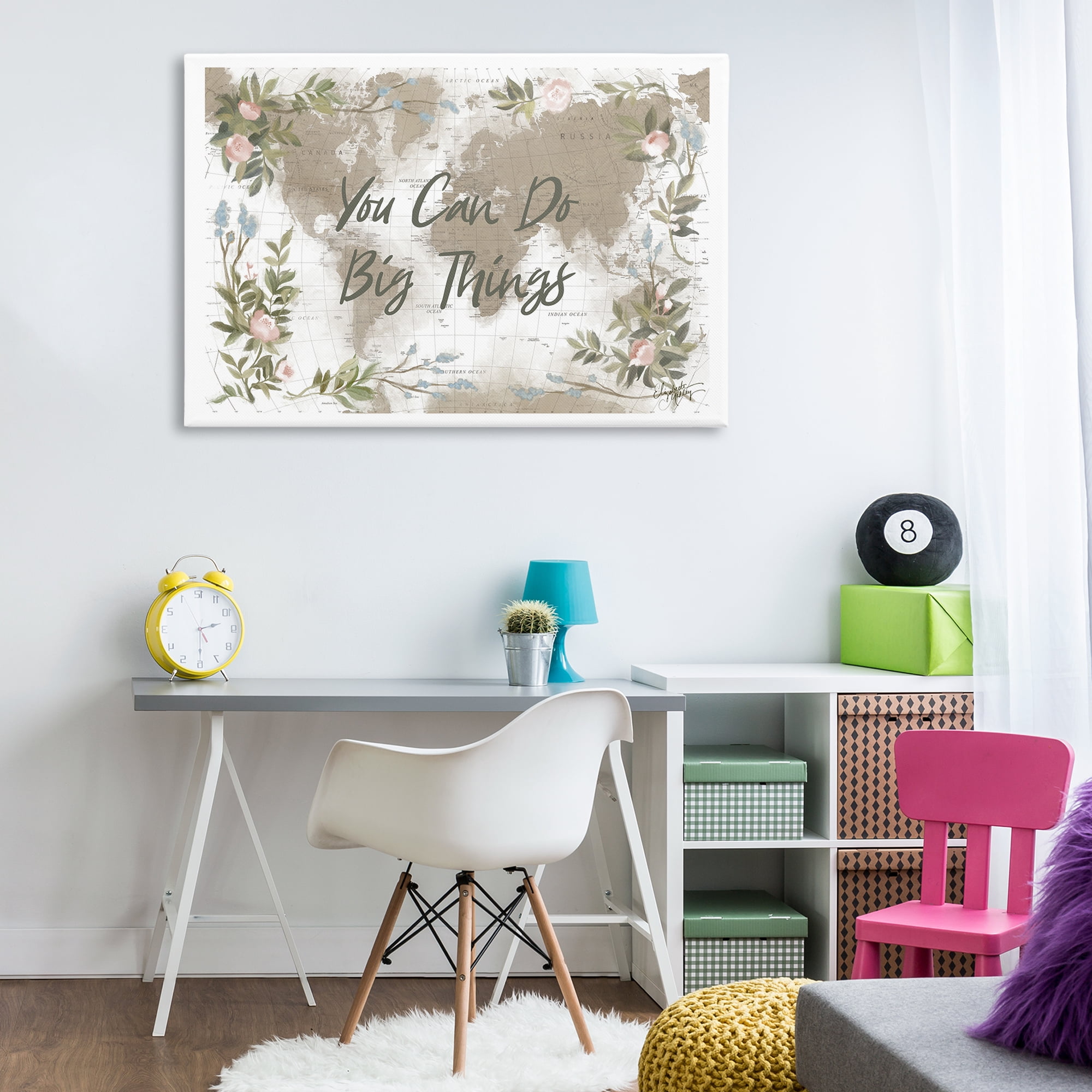 Stupell Industries Inspirational Floral Map Plants & Flowers Painting Wrapped Canvas Art Print Wall Art, 45 x 30