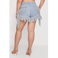 thumbnail image 4 of Women's Plus Size Fringe Hem High Waisted Denim Shorts, 4 of 4