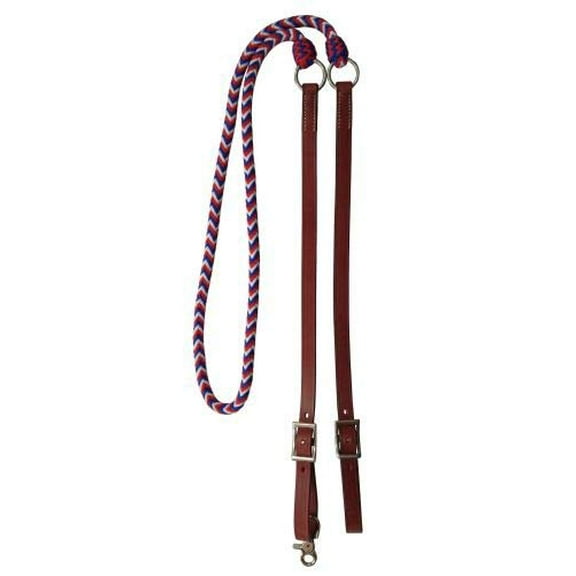 Showman Braided Red, White & Blue Nylon/Leather Contest Reins