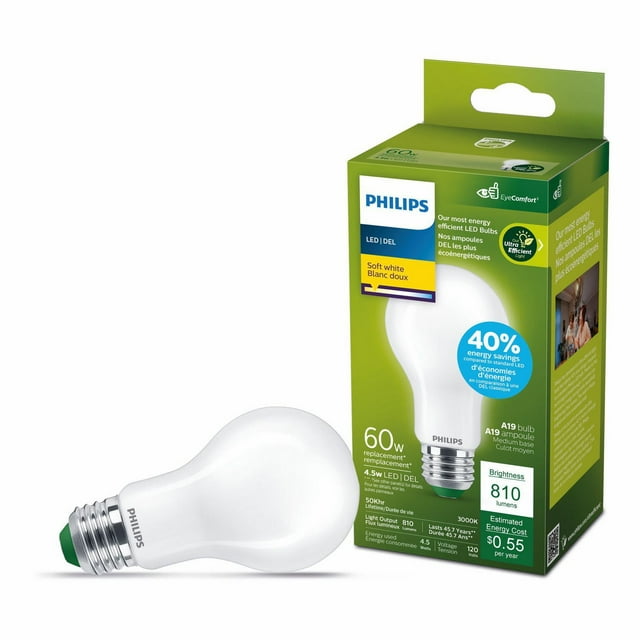 Philips Ultra Efficient LED 60W A19 1PK Soft White Frosted Bulb