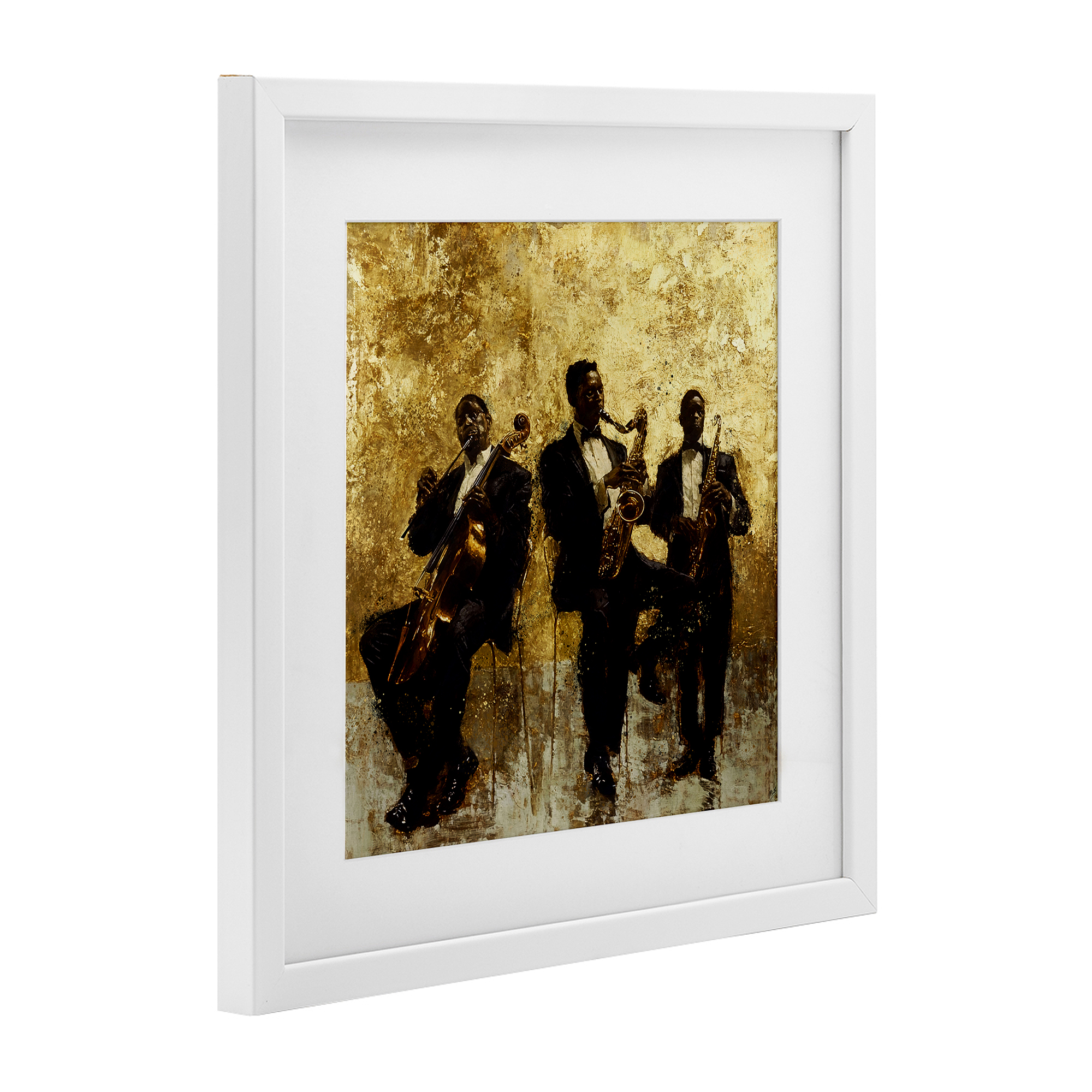 Golden Era Musicians Abstraction White Framed Print Under Glass, design by Marta Wiley