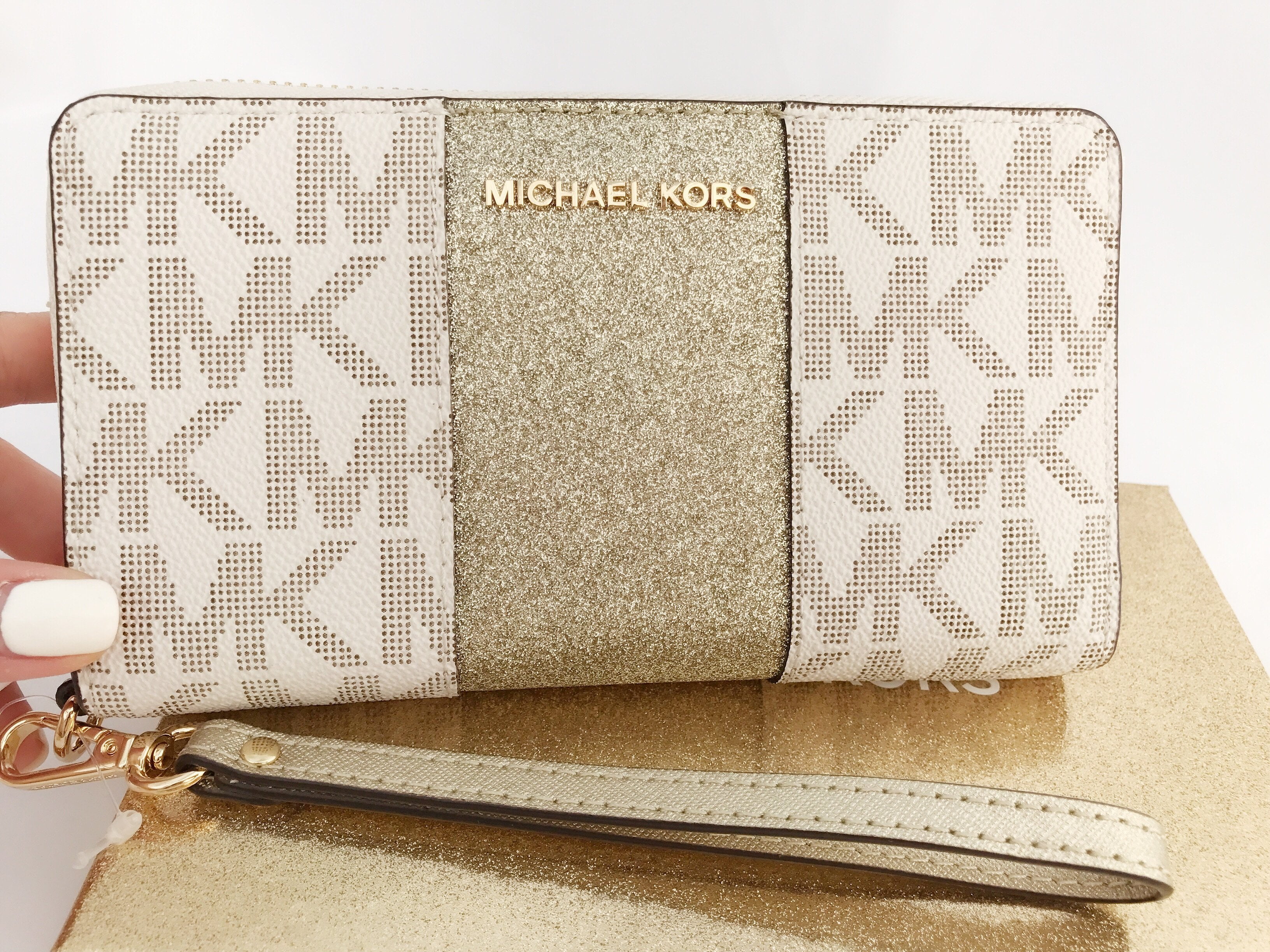 Michael Kors Gold Wallet - Michael Kors Signature Metallic Zip Around ...