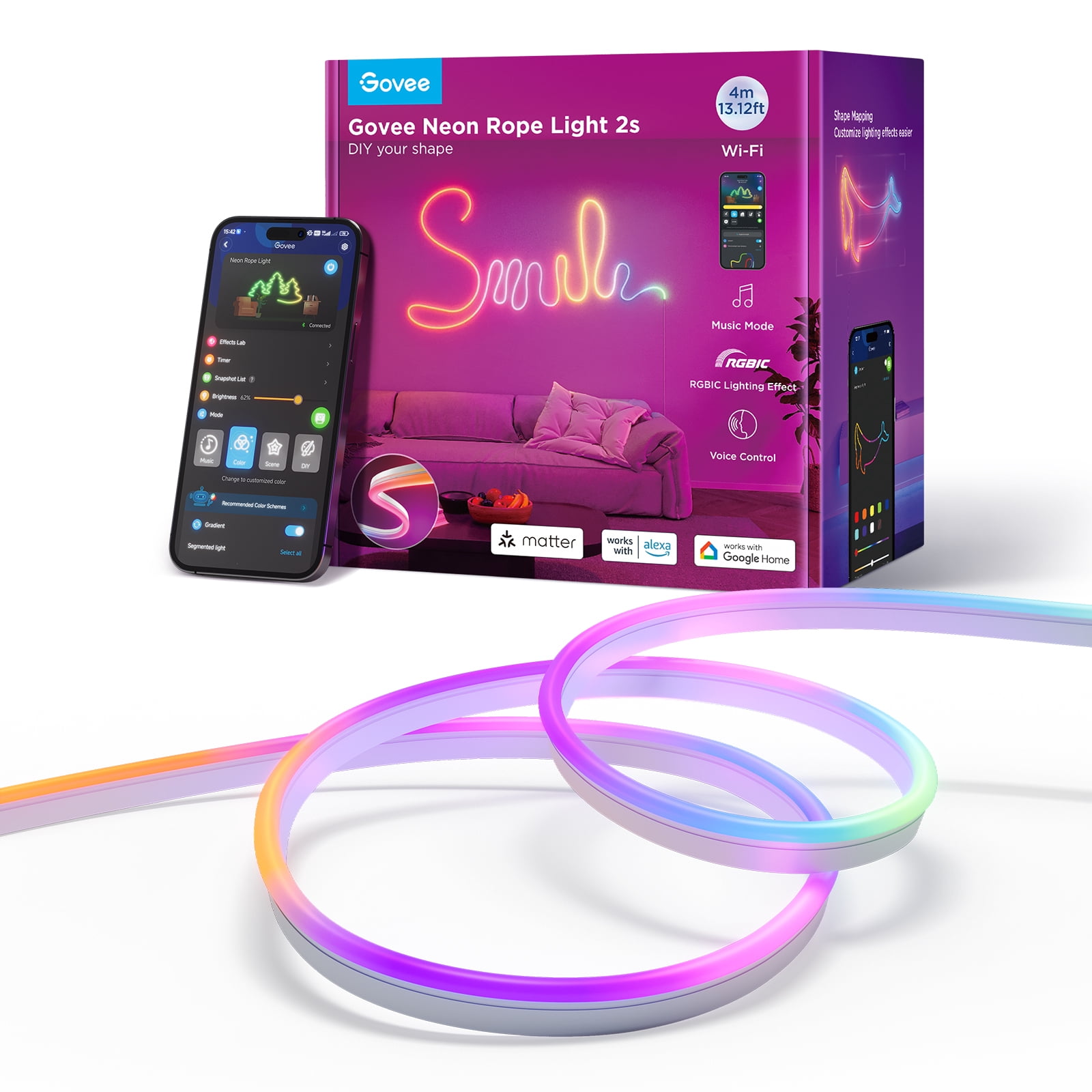 Govee Neon Rope Light 2S Indoor 13.12 ft Color Changing LED Rope Lights