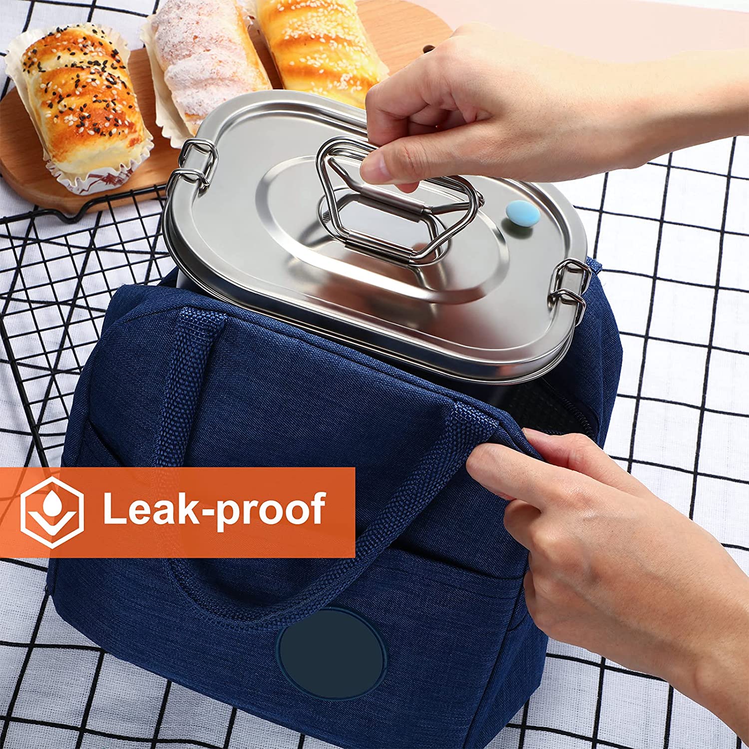 2 Pieces Metal Bento Box for Adults Metal Lunch Box Stainless Steel Bento Containers Leakproof Dual Tiers Lunch Container With Airtight Valve Handle Dishwasher Safe