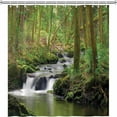 thumbnail image 3 of Forest Waterfall Shower Curtain Nature Scenic Green Tree Tropical Jungle Rainforest River Stone Landscape Fabric Bathroom Decor Set with Hooks, 3 of 6