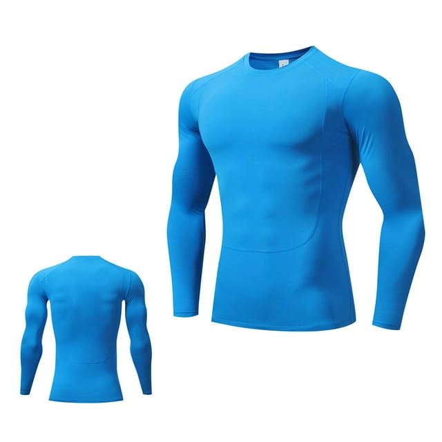 Lovzfmll Haut de Compression à Manches Longues Séchage Rapide Couleur Unie Mode Décontractée pour Hommes, Couche de Base pour Course et Gym Bleu, G