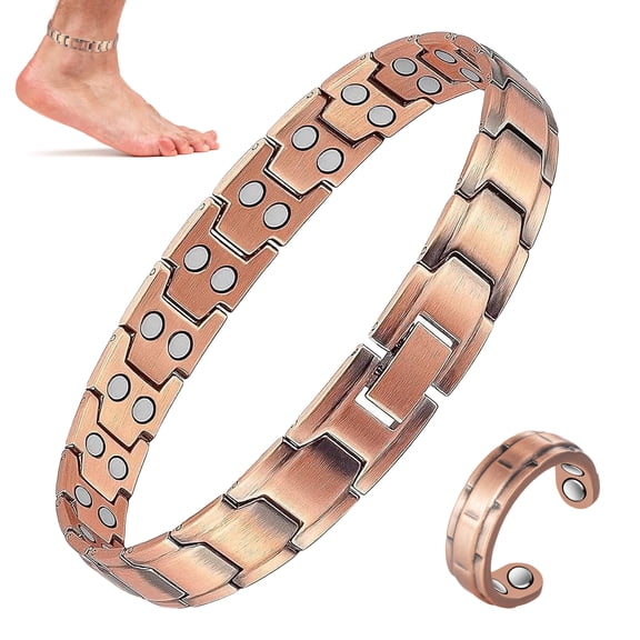 Wollet Copper Magnetic Ankle Bracelets Set for Men,Copper Anklet Ring Jewelry Gift