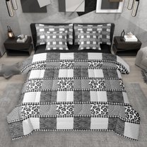 jejeloiu Cheetah Leopard Print 7-Piece Twin Bedding Sets,Patchwork Geometric Plaid Bedding Comforter Set,Gray Zebra Print Sheet Sets For Teens Kids,Breathable Home Decor Reversible