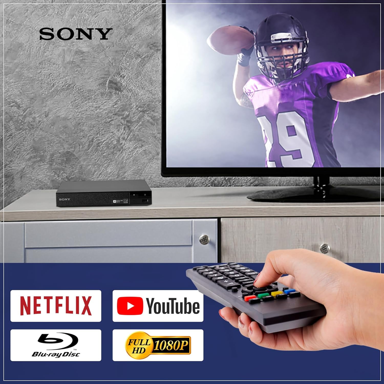 Sony Blu Ray Smart Blu Cleaner Player BDP-S3700/BDP-BX370 Ray for Combo and Ethernet Blu-Ray/DVD Lens with Cable/ HDMI Player TV Wi-Fi DVD Built-in with with DVD NeeGo Remote Player