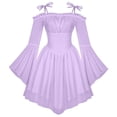 thumbnail image 4 of Huowey Women Halloween Costume Fairy Renaissance Elf Dresses Off Shoulder Bohemian Cosplay Party Gown Long Sleeve Spaghetti Strap Eye-Catching Trick Or Treat Dress,Light Purple,XL, 4 of 8
