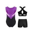 thumbnail image 5 of Hansber Girls Kids Gymnastics Outfits Sleeveless Crop Top Ballet Leotard with Shorts Set for Dance Class Purple Black 12, 5 of 6