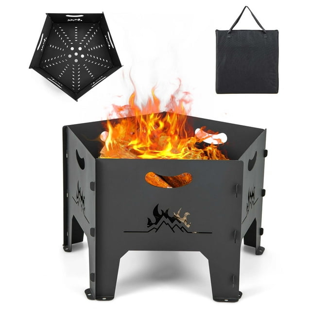 Costway Brasero Portátil Resistente Con Bolsa, Diseño Enchufable, Forma Pentagonal, Mango Conveniente, Orificios De Flujo De Aire Inferiores, Brasero Al Aire Libre Para Patio, Picnic, Hoguera, Jardín