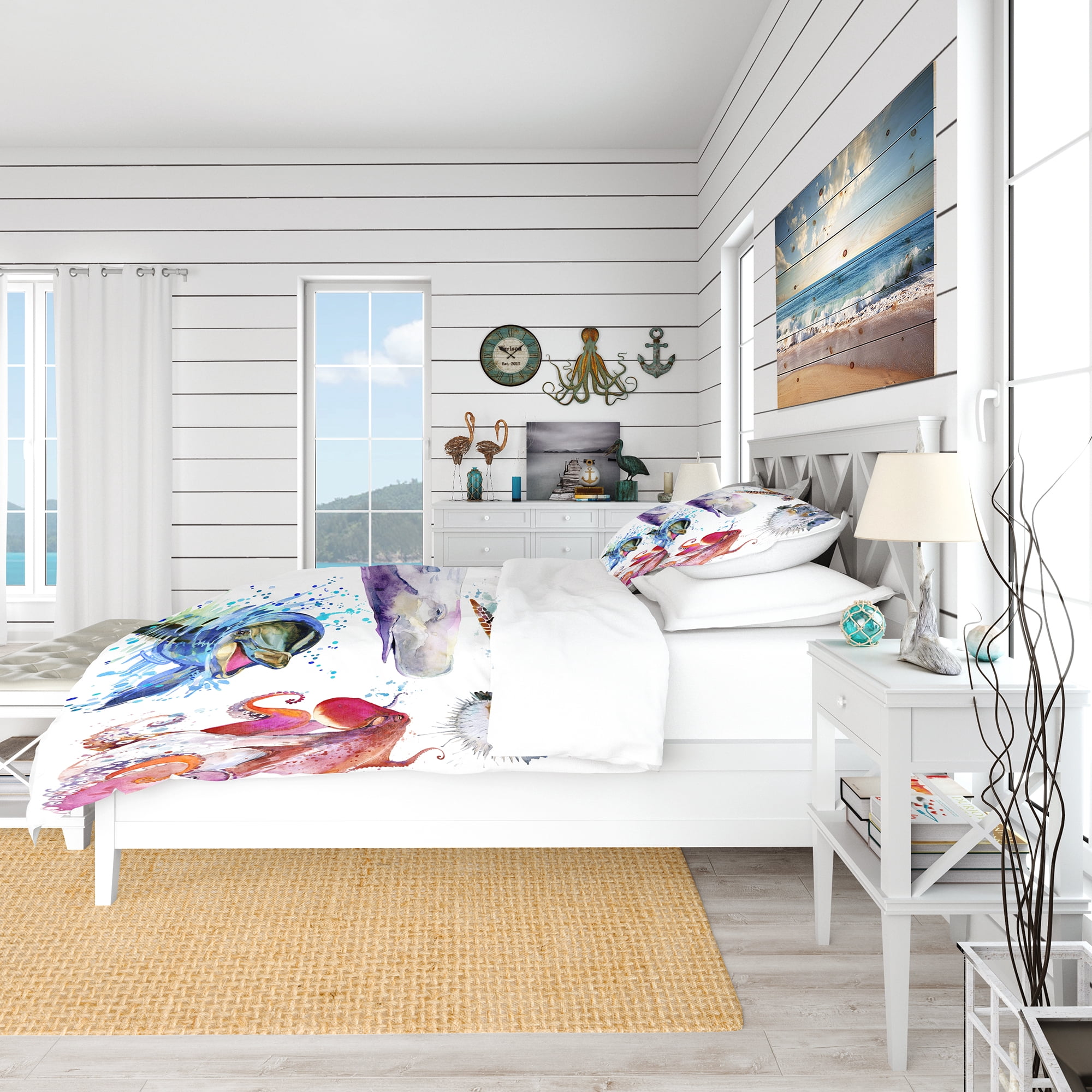 Designart 'Amazing Undersea Life Collage' Nautical & Coastal Duvet Cover Set