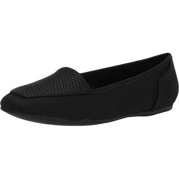 Easy Street Women's Thrill Flat Sneaker, Black/Black Snake, 9.5 Narrow