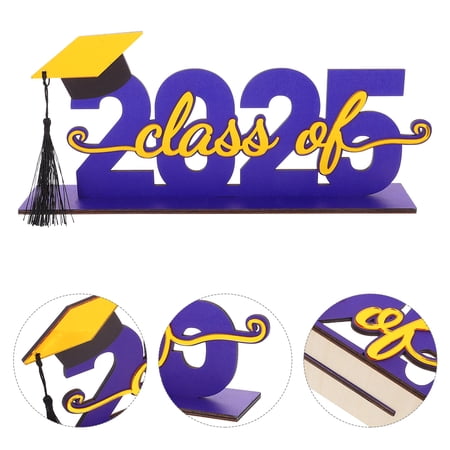 OUNONA Blue Graduation Photo Prop Set Enhance Party Atmosphere with Wood and Acrylic 2025 Sign Decor