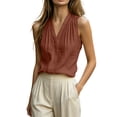 thumbnail image 4 of VBVC Women's Cotton Linen V Neck Sleeveless Blouses , Ladies' Dressy Casual Work Office Summer Shirts , Breathable Pleated Tank Tops For Women,Brown,S-2XL, 4 of 5