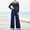Navy, variant on BRGZLK Off Shoulder Jumpsuit for Women Casual Trendy Colorblock Long Sleeve One Piece Overalls Lightweight Comfort Wide Leg Rompers with Pockets Clubwear Party Dressy Jumpsuits Navy L